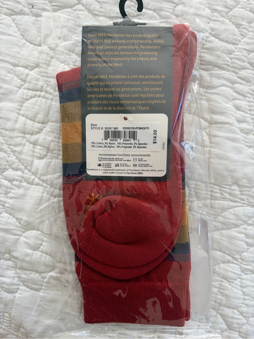Pendleton Red Crew Socks with Striped Accent - Picture 2 of 5